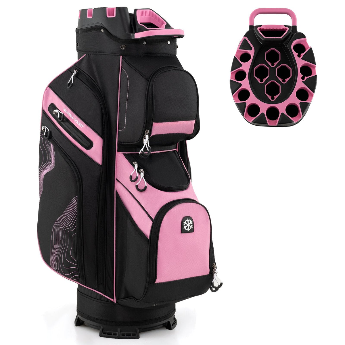 Molded Lock Top Golf Cart Bag with 14-Way Full Length Dividers and 11 Pockets-Pink