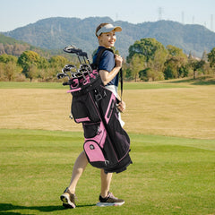 Molded Lock Top Golf Cart Bag with 14-Way Full Length Dividers and 11 Pockets-Pink