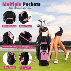 Molded Lock Top Golf Cart Bag with 14-Way Full Length Dividers and 11 Pockets-Pink
