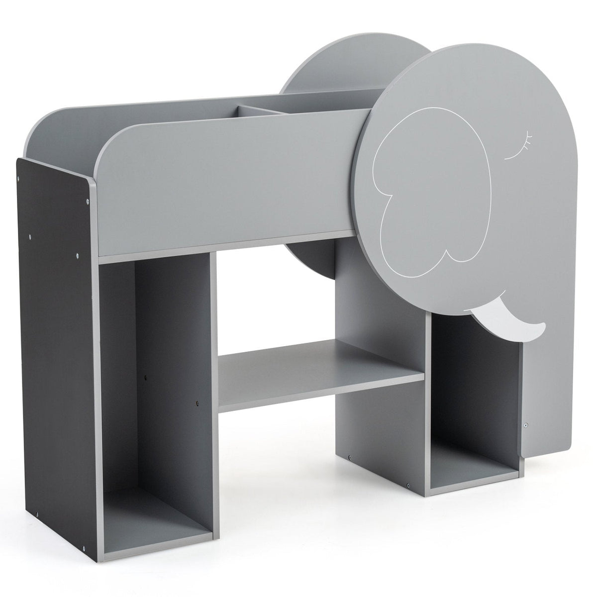Montessori Bookshelf with Elephant Shape 3-Tier Toddler Toy Storage Organizer-Grey