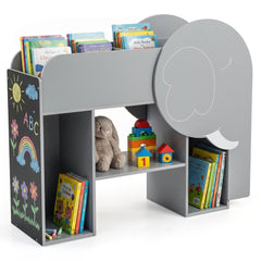 Montessori Bookshelf with Elephant Shape 3-Tier Toddler Toy Storage Organizer-Grey