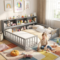 Montessori Twin Floor Bed and Kids Toy Storage Cabinet Bundle