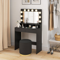 Vanity Table, Makeup Dressing Table with LED Lighting Mirror, Drawers, for Bedroom, Black