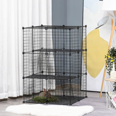 39 Pcs Small Animal Cage Bunny Hutch Portable Metal Wire with Ramps for Kitten Chinchilla, Black