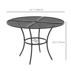 42" Round Outdoor Dining Table for 4 Persons, Metal Patio Dining Table with Umbrella Hole for Backyard, Lawn, Balcony