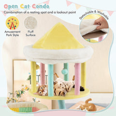 57.5 Inch Pastel Cat Tree with an Open Gazebo Condo and Two Perches