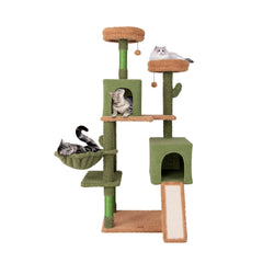 63 Inch Cactus Cat Tree with Two Condos, a Ramp and a Hanging Basket
