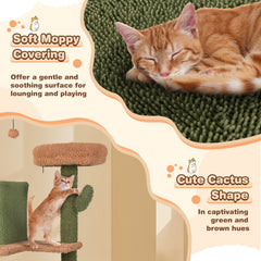 63 Inch Cactus Cat Tree with Two Condos, a Ramp and a Hanging Basket