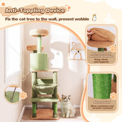 63 Inch Cactus Cat Tree with Two Condos, a Ramp and a Hanging Basket