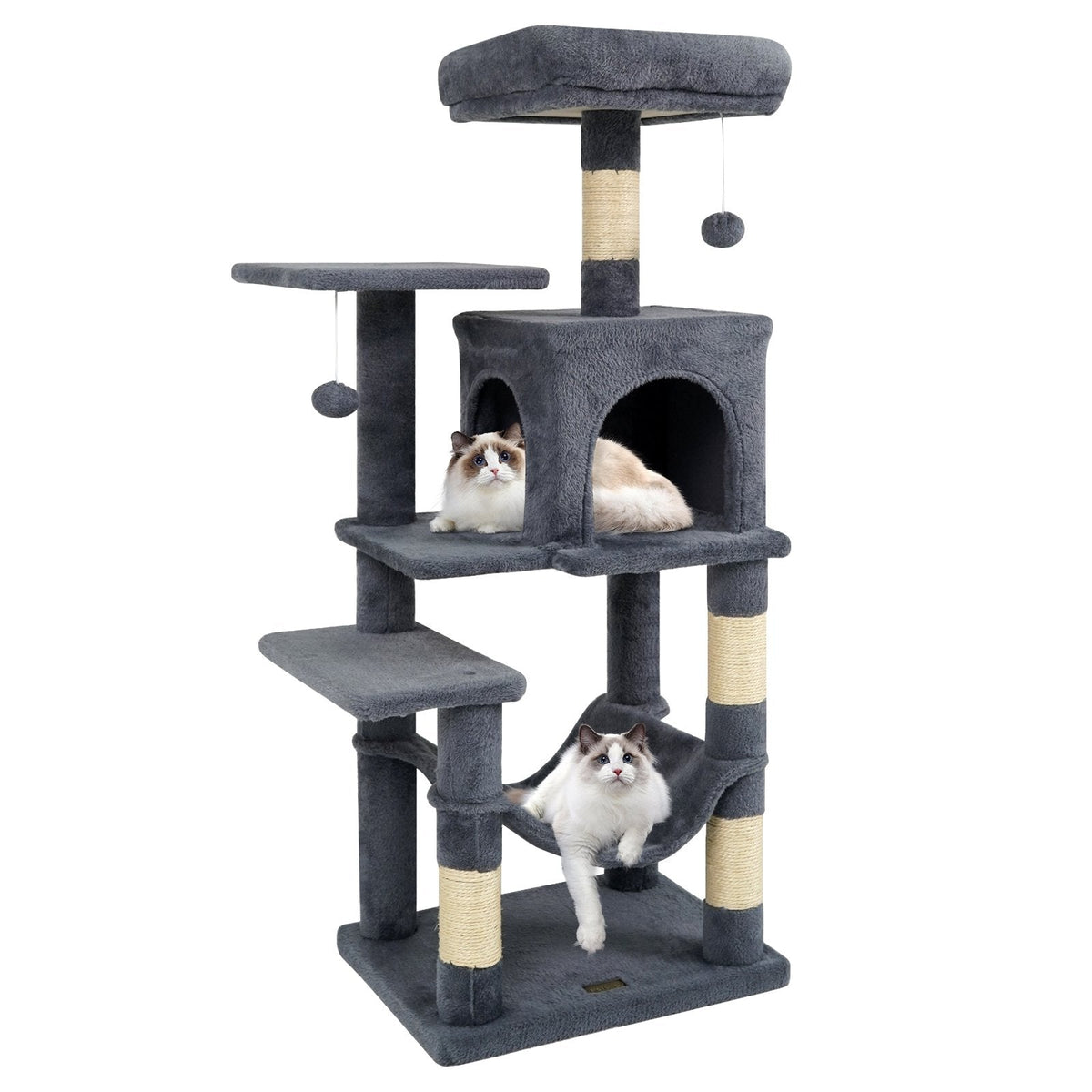 Dark Grey Cat Tower 44 Inches with a Hammock Slung Under the Condo