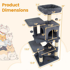 Dark Grey Cat Tower 44 Inches with a Hammock Slung Under the Condo