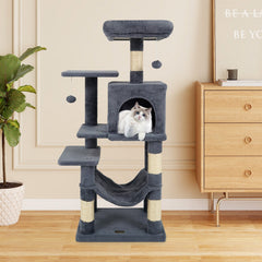 Dark Grey Cat Tower 44 Inches with a Hammock Slung Under the Condo