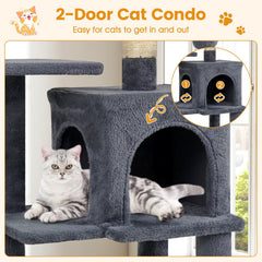 Dark Grey Cat Tower 44 Inches with a Hammock Slung Under the Condo