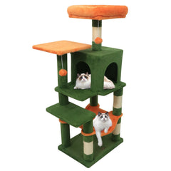 Forest Green Cat Tower 44 Inches with Orange Perch, Hammock and Condo