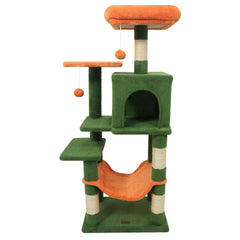 Forest Green Cat Tower 44 Inches with Orange Perch, Hammock and Condo