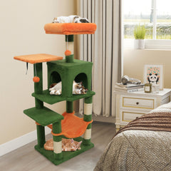 Forest Green Cat Tower 44 Inches with Orange Perch, Hammock and Condo