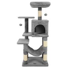 Light Grey Cat Tower 44 Inches with Five Levels and a Two Door Condo