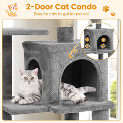 Light Grey Cat Tower 44 Inches with Five Levels and a Two Door Condo