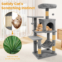 Light Grey Cat Tower 44 Inches with Five Levels and a Two Door Condo