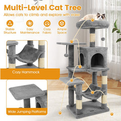 Light Grey Cat Tower 44 Inches with Five Levels and a Two Door Condo