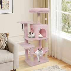 Pink Cat Tower 44 Inches with a Hammock, Condo and Two Hanging Balls