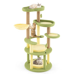 51 Inch Avocado Cat Tree with a Rotatable Basket and Round Base
