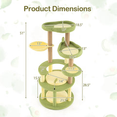 51 Inch Avocado Cat Tree with a Rotatable Basket and Round Base