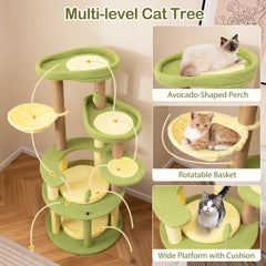 51 Inch Avocado Cat Tree with a Rotatable Basket and Round Base