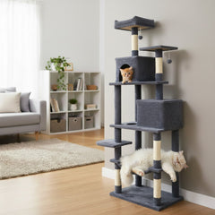 Dark Grey Cat Tower 75 Inches with a 16 Inch Hammock and Two Condos