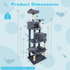 Dark Grey Cat Tower 75 Inches with a 16 Inch Hammock and Two Condos