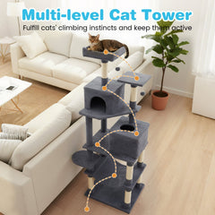 Dark Grey Cat Tower 75 Inches with a 16 Inch Hammock and Two Condos