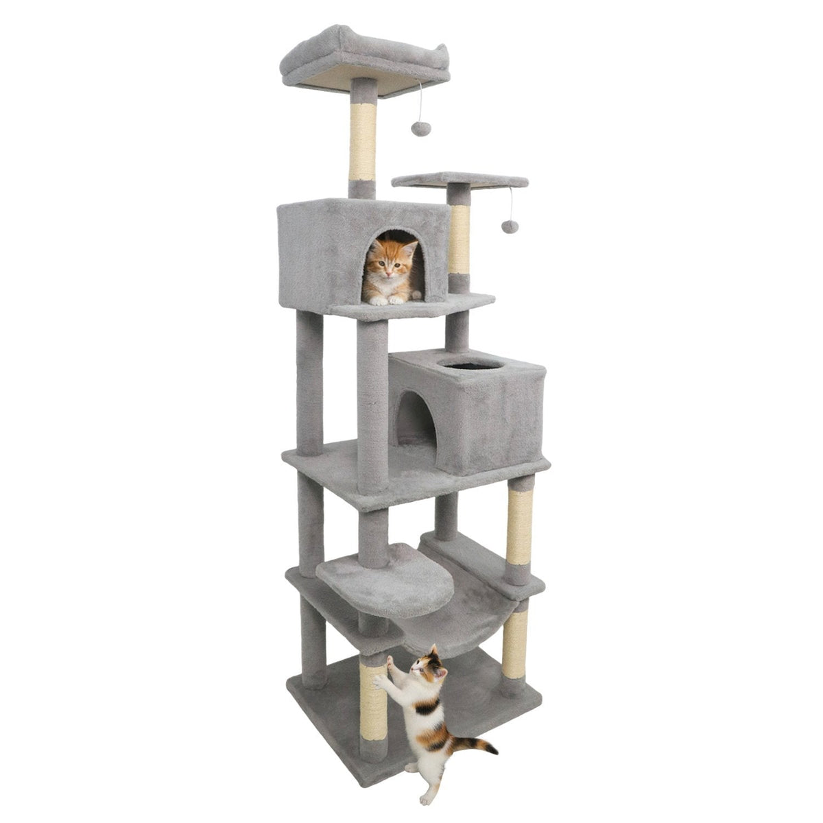 Light Grey Cat Tower 75 Inches with Six Tiers and a Skylight Condo