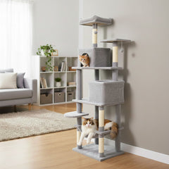 Light Grey Cat Tower 75 Inches with Six Tiers and a Skylight Condo