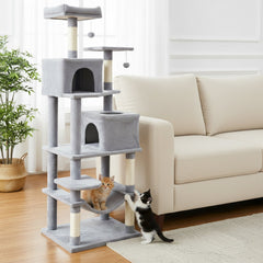 Light Grey Cat Tower 75 Inches with Six Tiers and a Skylight Condo