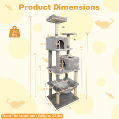 Light Grey Cat Tower 75 Inches with Six Tiers and a Skylight Condo