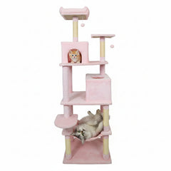 Pink Cat Tower 75 Inches with a Basket, Hammock and Two Condos
