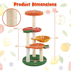 39 Inch Fruit Cat Tree with an Orange Top Perch and a Rotating Hammock
