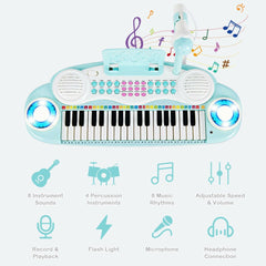 Multifunctional 37 Electric Keyboard Piano with Microphone-Blue