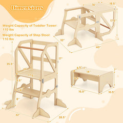 Multifunctional Kids Kitchen Step Stool with Removable Safety Bar and Fixing Buckles