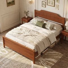 Multiple Size Solid Wood Platform Bed Frame with Headboard in Walnut-Full Size