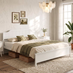 Multiple Size Solid Wood Platform Bed Frame with Headboard in White-King Size