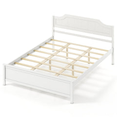 Multiple Size Solid Wood Platform Bed Frame with Headboard in White-Queen Size