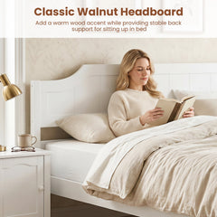 Multiple Size Solid Wood Platform Bed Frame with Headboard in White-Queen Size