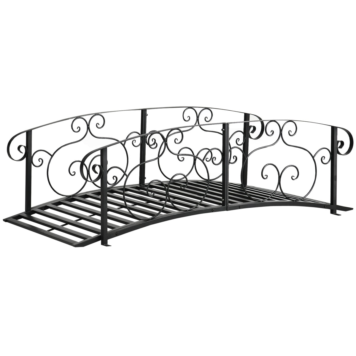 6FT Steel Garden Bridge with Safety Siderails, Decorative Arc Landscaping Bridge for Backyard Creek Stream Pond, Black