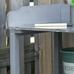 Outdoor Garden Wooden Potting Bench Work Station Table Tool Storage Shelf w/ Hooks, Natural