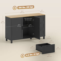 Buffet Cabinet with Soft-Close Doors, Modern Sideboard with 3 Drawers for Living Room, Kitchen, Dining Room, Black