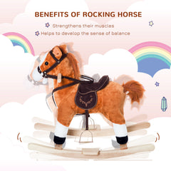 Kids Plush Rocking Horse Child Ride On Toy Rocker with Realistic Sounds Brown