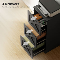 2 Drawer File Cabinet with Silent Slides, Vertical Farmhouse Filing Cabinet Fits Letter/A4 Size Home Office, Black