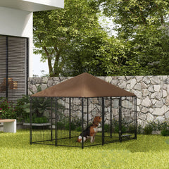 4.6' x 4.6' x 5' Outdoor Dog Kennel with Canopy, Rotating Bowls, Coffee