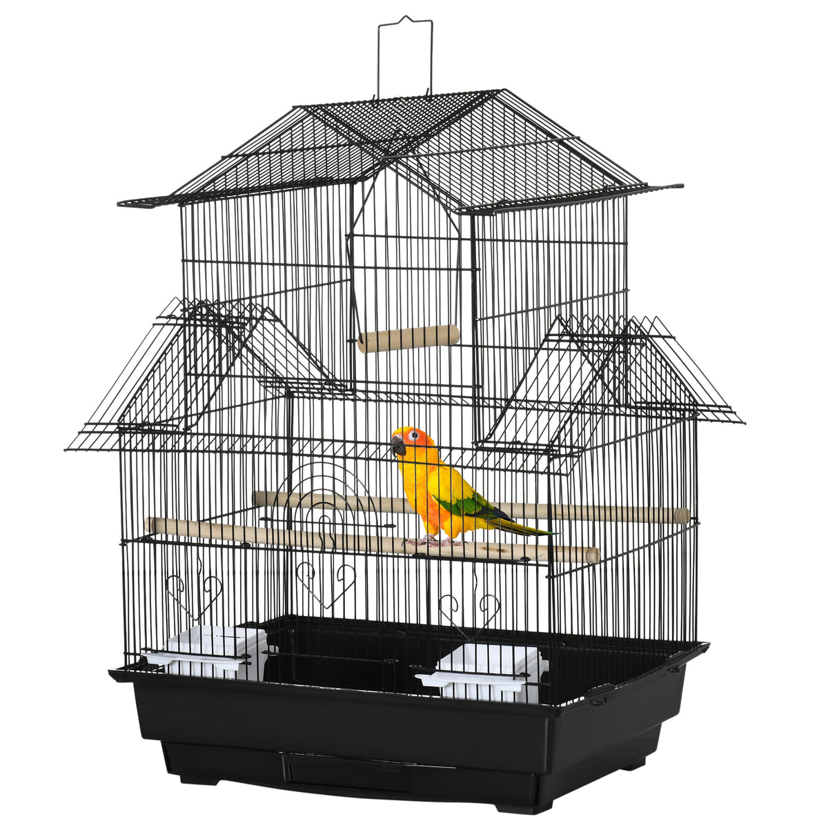 25" Bird Cage with Perch, Swing, Food Container, Slide-out Tray, Handle, Parrot Cage for Finches, Canaries, Budgies